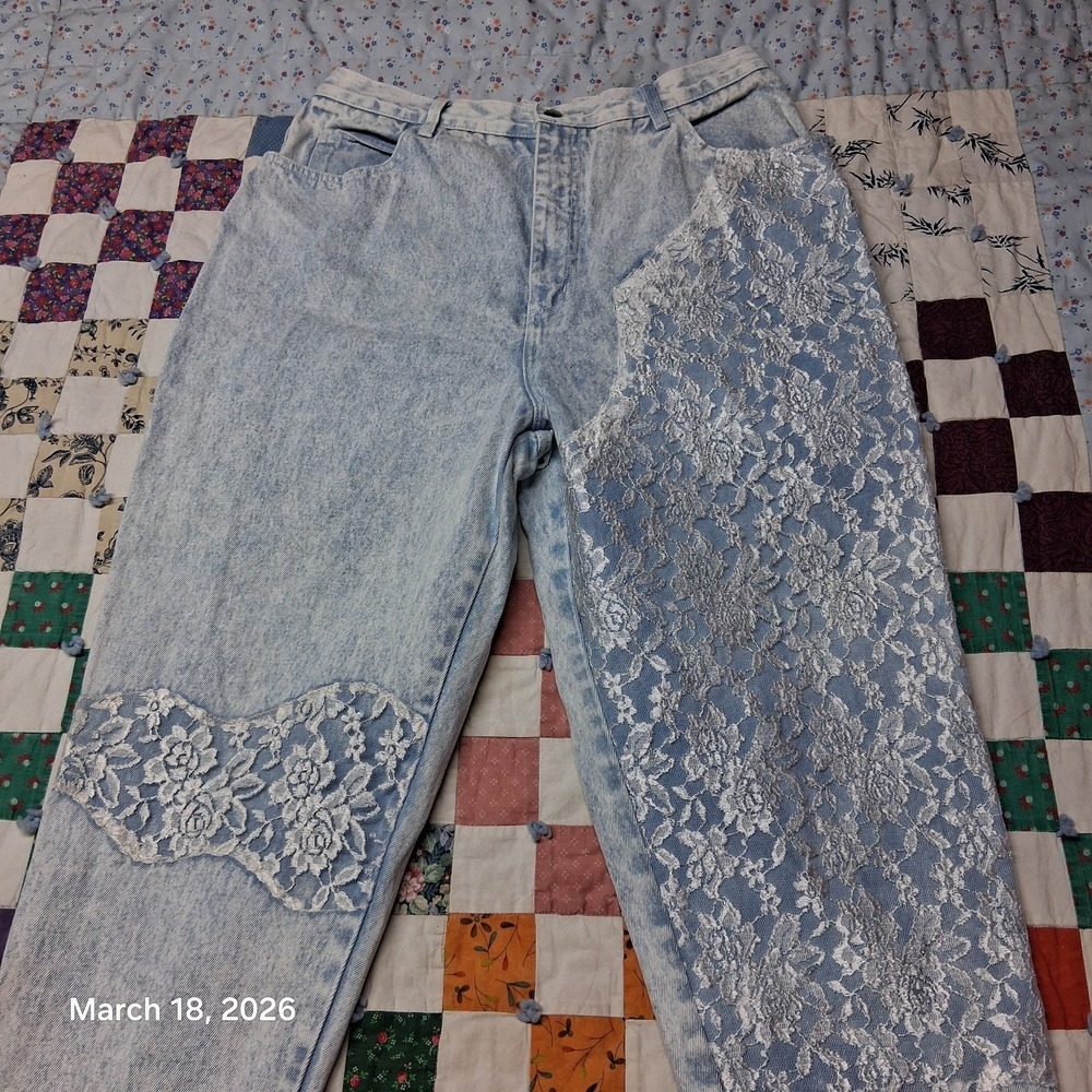 Vintage Stefano International Blue Lace Jeans Womens Waist 32 Inseam 30